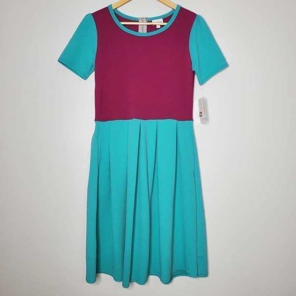 LuLaRoe Amelia Short SLeeve Dress Teal Purple Sz M - Picture 7 of 11